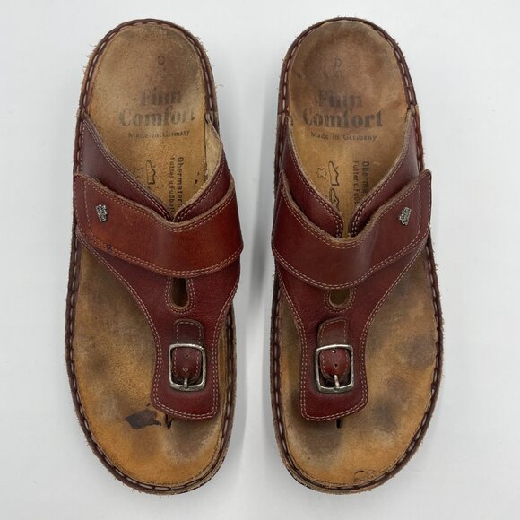 Finn Comfort Sandals Leather Size 41 D‎ Wide US 10 Brown Thong Casual Shoes - Picture 1 of 14